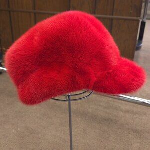 Red dyed Mink Fur Army Hat